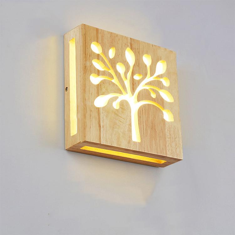 NatureGlow - Modern LED Wall Lamp made of Solid Wood with Happy Tree and Antler Motif