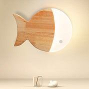 Scandinavian Creative Simple Wooden Art Small Fish LED Wall Lamp