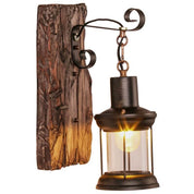 LichtGlas - Cylinder-shaped wall lamp with glass, iron, and wooden base