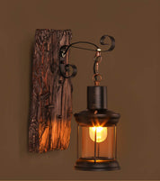 LichtGlas - Cylinder-shaped wall lamp with glass, iron, and wooden base