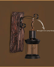 LichtGlas - Cylinder-shaped wall lamp with glass, iron, and wooden base