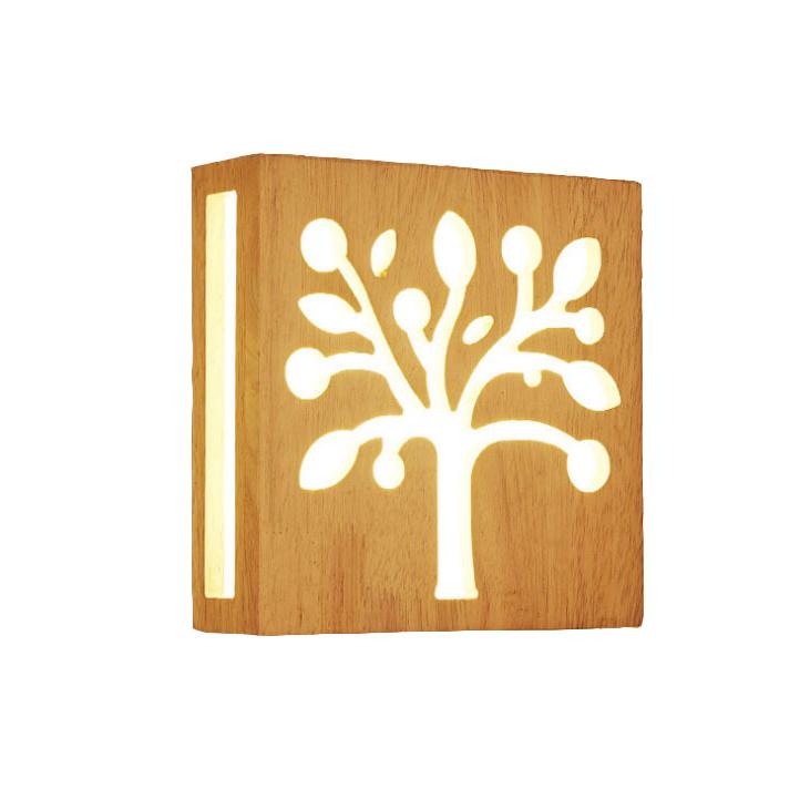 NatureGlow - Modern LED Wall Lamp made of Solid Wood with Happy Tree and Antler Motif