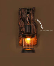 LichtGlas - Cylinder-shaped wall lamp with glass, iron, and wooden base