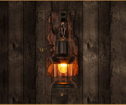 LichtGlas - Cylinder-shaped wall lamp with glass, iron, and wooden base