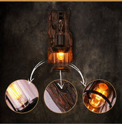 LichtGlas - Cylinder-shaped wall lamp with glass, iron, and wooden base