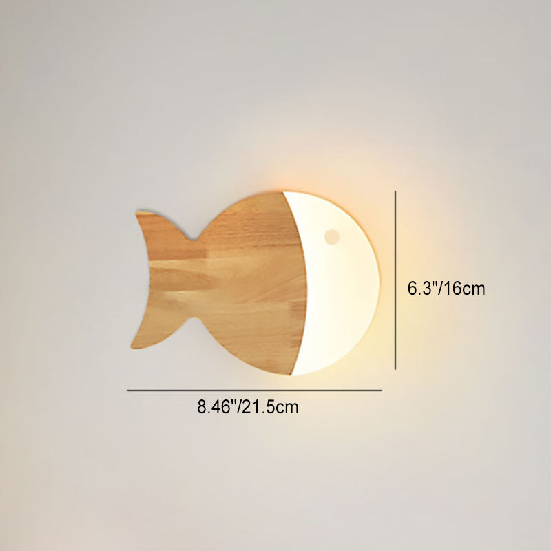 Scandinavian Creative Simple Wooden Art Small Fish LED Wall Lamp