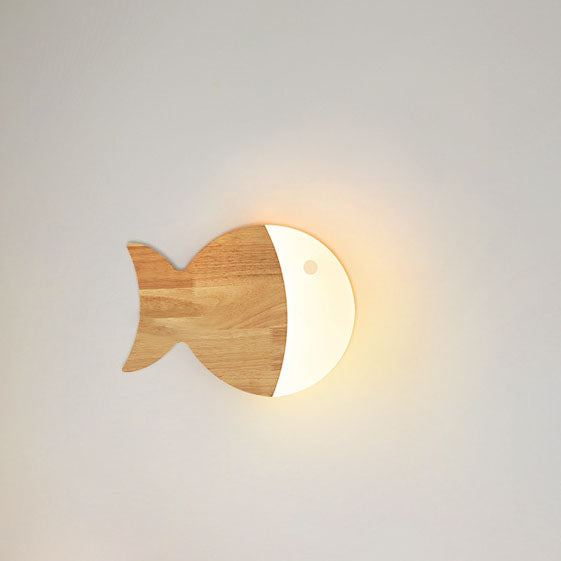 Scandinavian Creative Simple Wooden Art Small Fish LED Wall Lamp