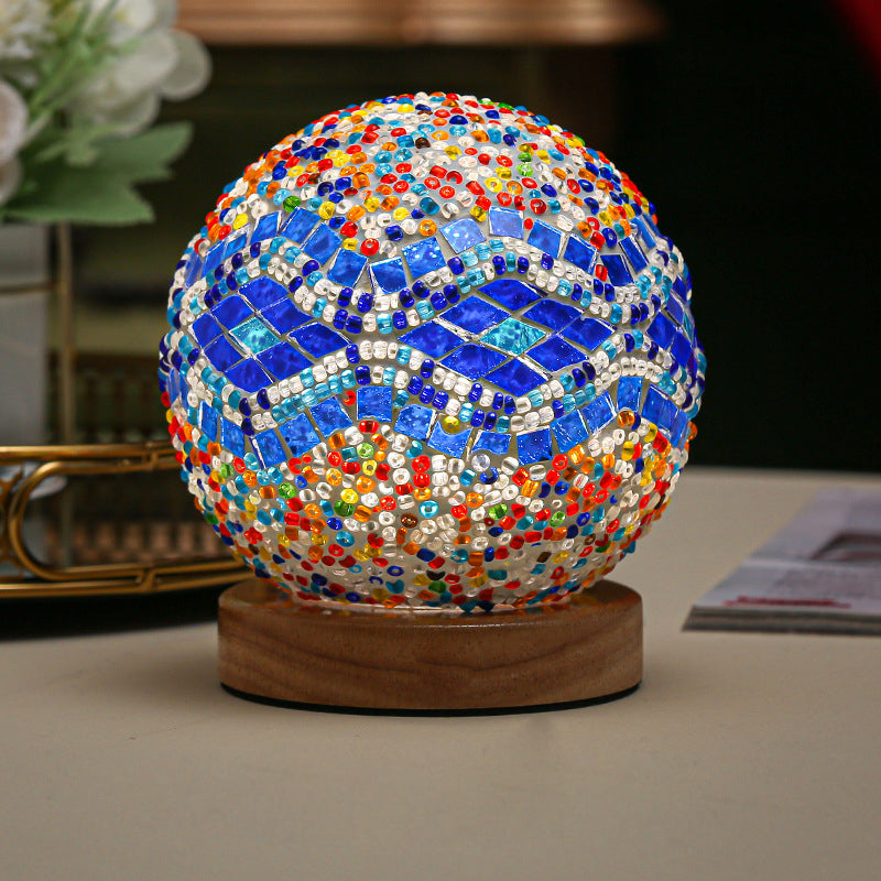 GlowNest - Spherical LED Dimmable Glass Bohemian Baroque Table Lamp Mosaic Night Light 3.9"