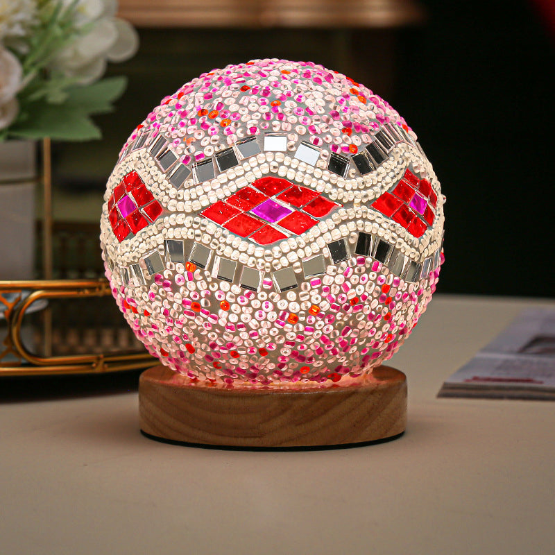 GlowNest - Spherical LED Dimmable Glass Bohemian Baroque Table Lamp Mosaic Night Light 3.9"