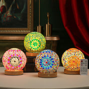 GlowNest - Spherical LED Dimmable Glass Bohemian Baroque Table Lamp Mosaic Night Light 3.9"