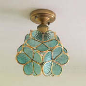 Retro Ceiling Lamp of Coloured Glass with Floral Pattern