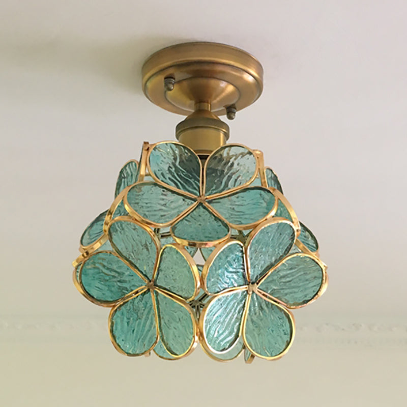 Retro Ceiling Lamp of Coloured Glass with Floral Pattern