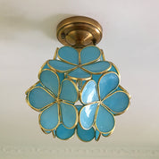 Retro Ceiling Lamp of Coloured Glass with Floral Pattern