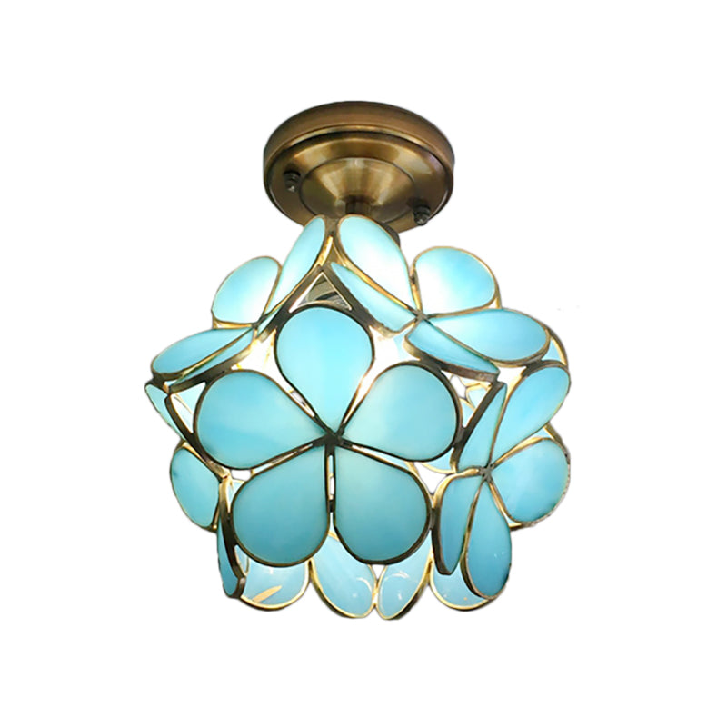 Retro Ceiling Lamp of Coloured Glass with Floral Pattern