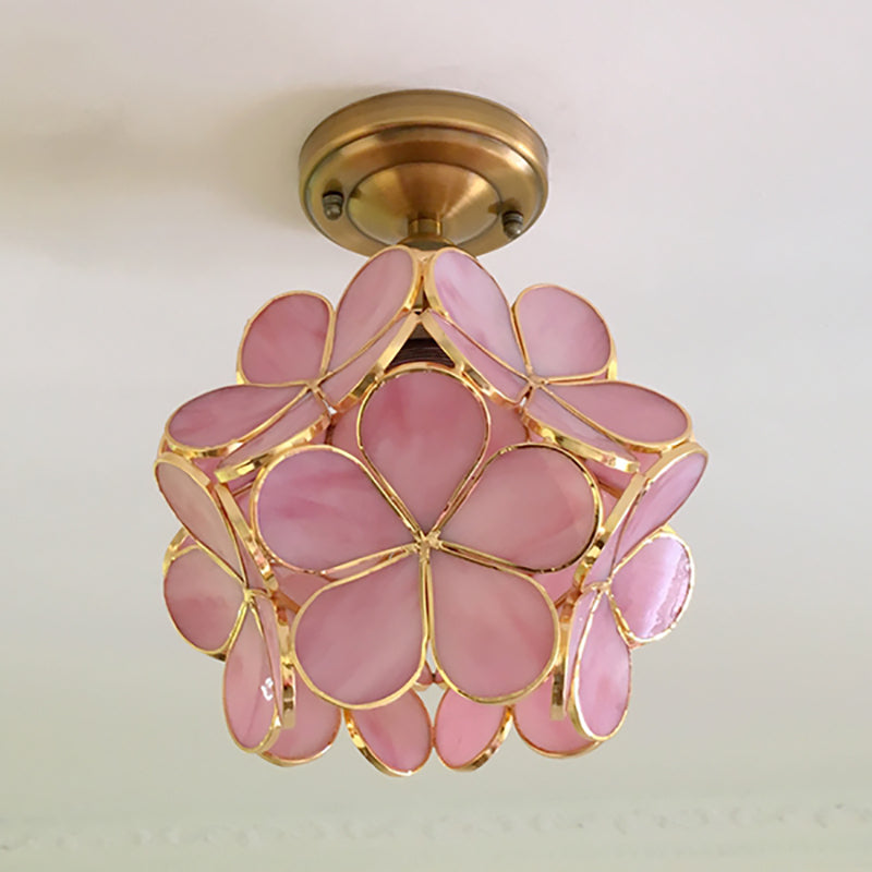 Retro Ceiling Lamp of Coloured Glass with Floral Pattern