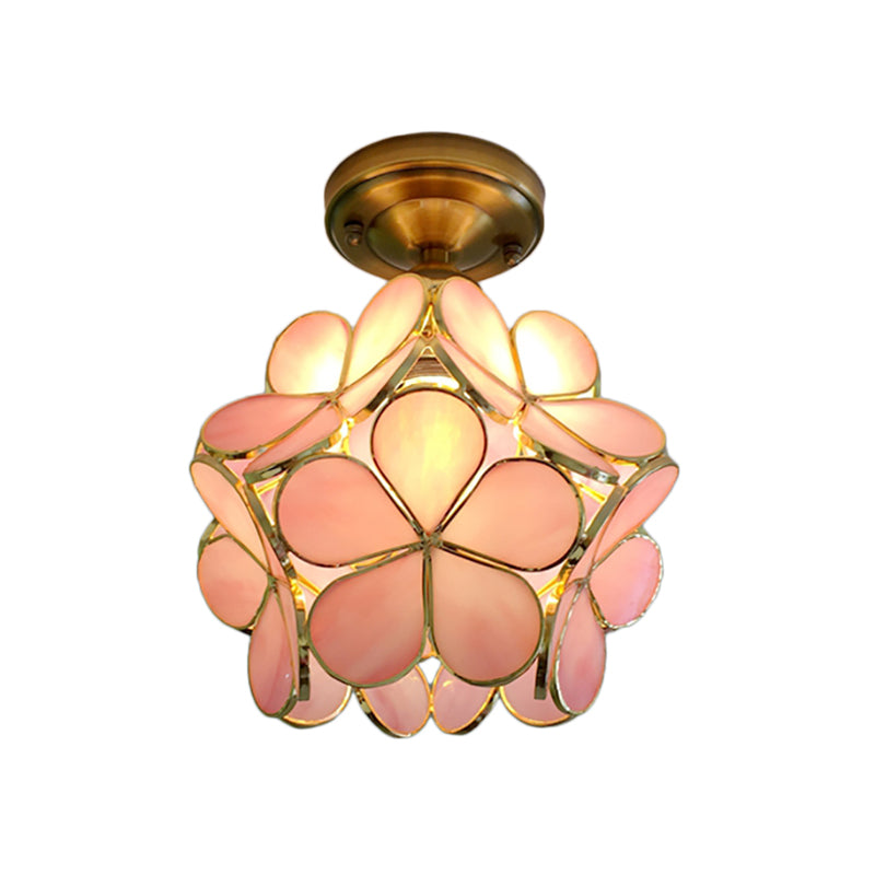 Retro Ceiling Lamp of Coloured Glass with Floral Pattern