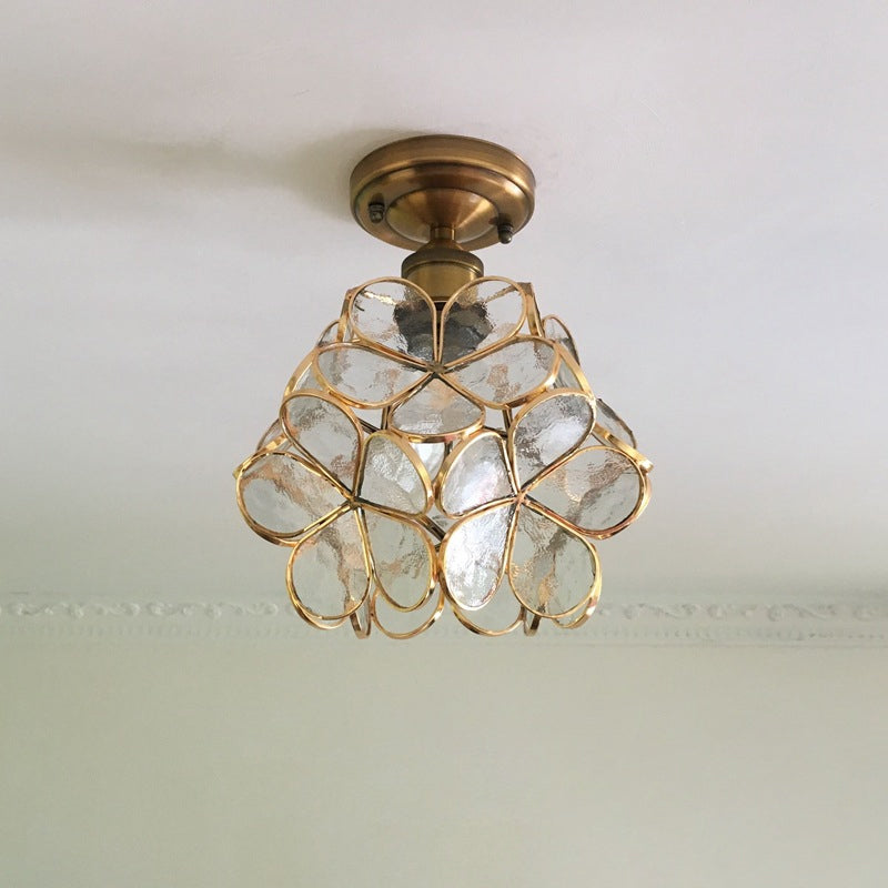 Retro Ceiling Lamp of Coloured Glass with Floral Pattern