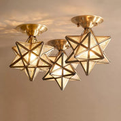 Brass Star-Shaped Ceiling Lamp with Transparent Glass
