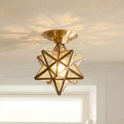 Brass Star-Shaped Ceiling Lamp with Transparent Glass