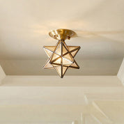 Brass Star-Shaped Ceiling Lamp with Transparent Glass