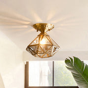 Brass Star-Shaped Ceiling Lamp with Transparent Glass