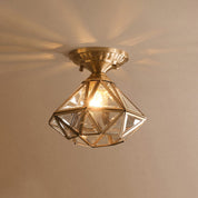 Brass Star-Shaped Ceiling Lamp with Transparent Glass