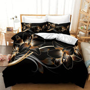 GlowGlam - Black & Gold Floral Printed Duvet Cover Bedding Set