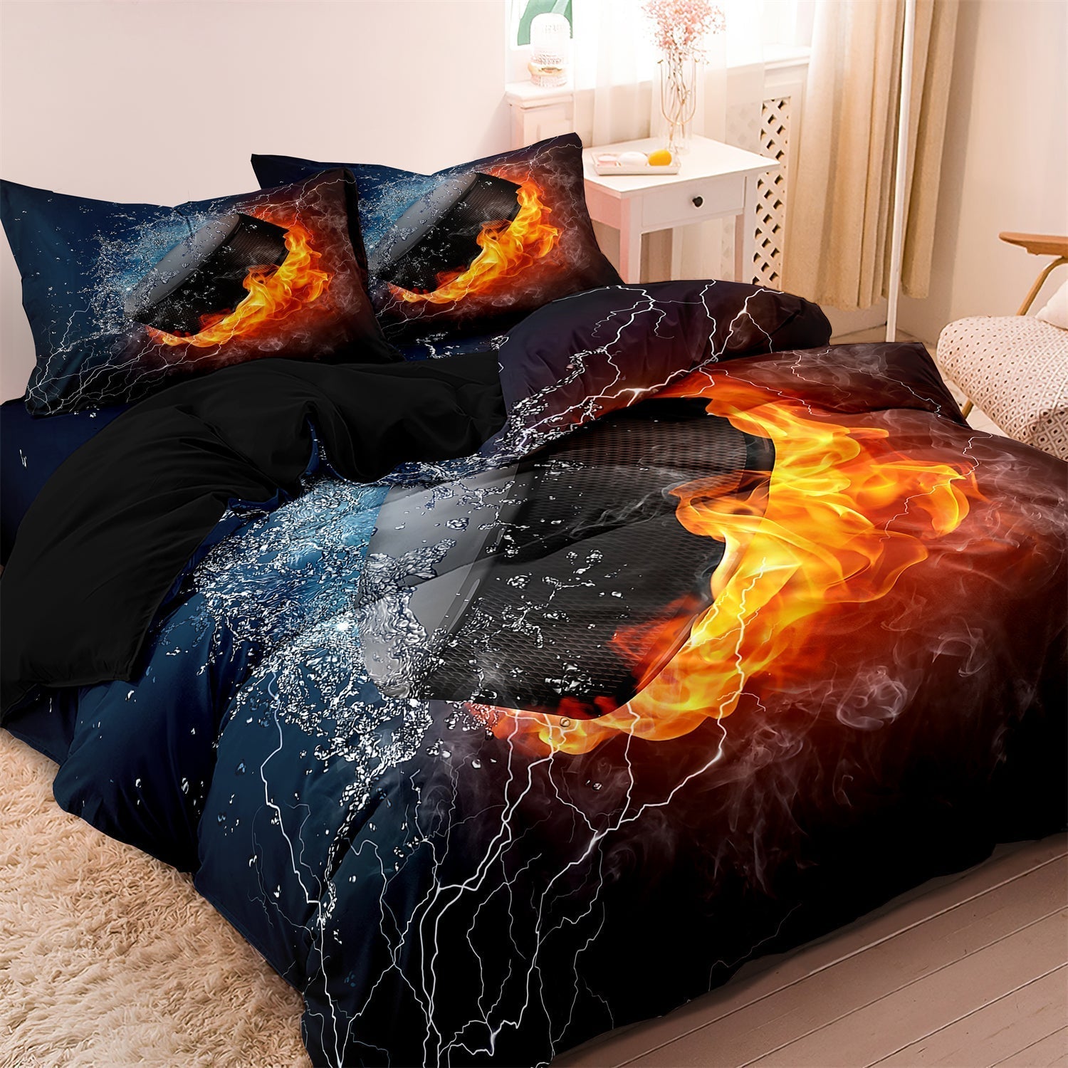 IceHockeyDreams - Duvet Cover Set with Ice Hockey Theme for Children and Teenagers