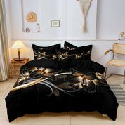 GlowGlam - Black & Gold Floral Printed Duvet Cover Bedding Set