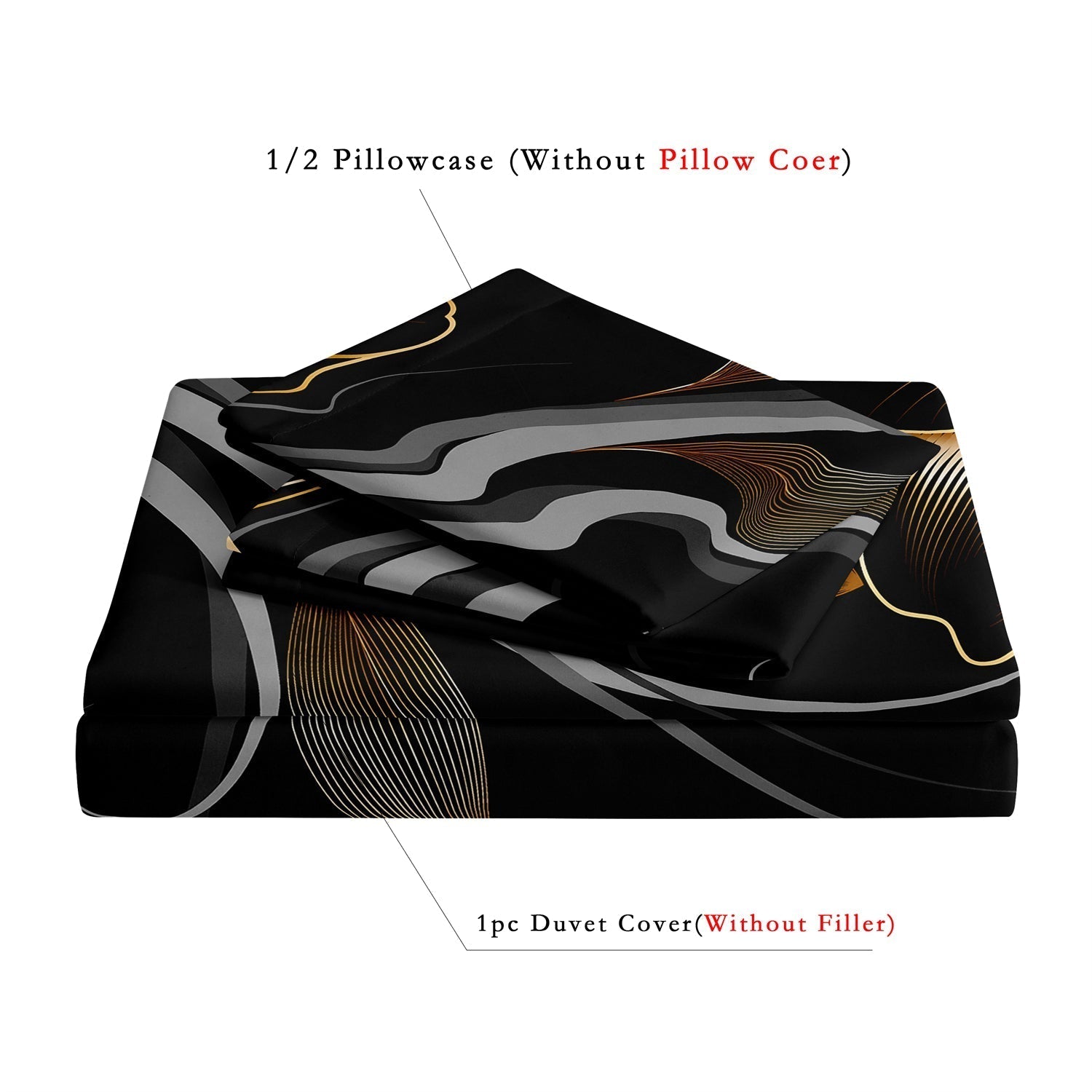 GlowGlam - Black & Gold Floral Printed Duvet Cover Bedding Set
