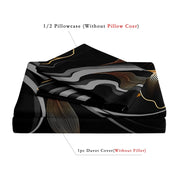 GlowGlam - Black & Gold Floral Printed Duvet Cover Bedding Set
