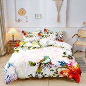 DroomDeluxe - Floral Bird Printed Luxury Duvet Cover Set