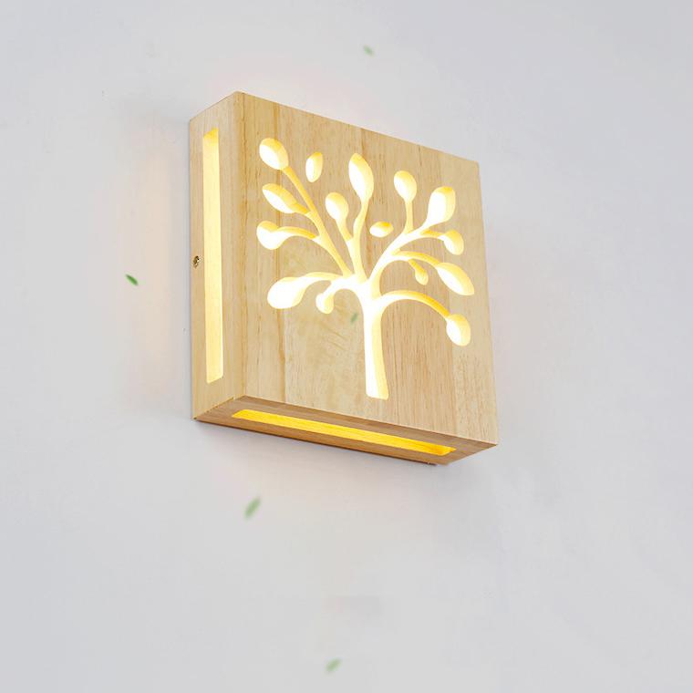 NatureGlow - Modern LED Wall Lamp made of Solid Wood with Happy Tree and Antler Motif