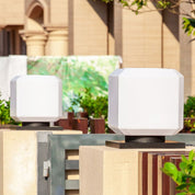 SolLicht - White Nordic Solar Lantern Post, Cube-Shaped Acrylic, For Patio