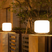 SolLicht - White Nordic Solar Lantern Post, Cube-Shaped Acrylic, For Patio