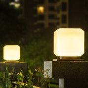 SolLicht - White Nordic Solar Lantern Post, Cube-Shaped Acrylic, For Patio