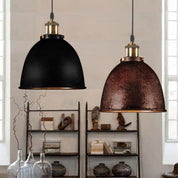 Atmospheric Dome - Iron Pendant Light with Black/Rust Cable