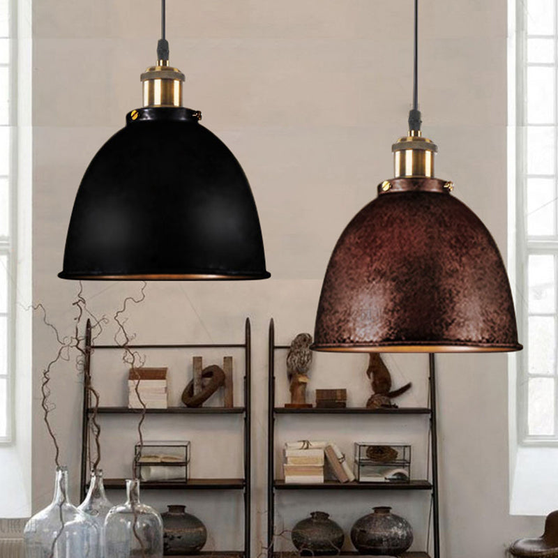 Atmospheric Dome - Iron Pendant Light with Black/Rust Cable