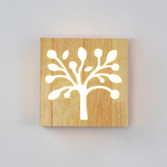 NatureGlow - Modern LED Wall Lamp made of Solid Wood with Happy Tree and Antler Motif