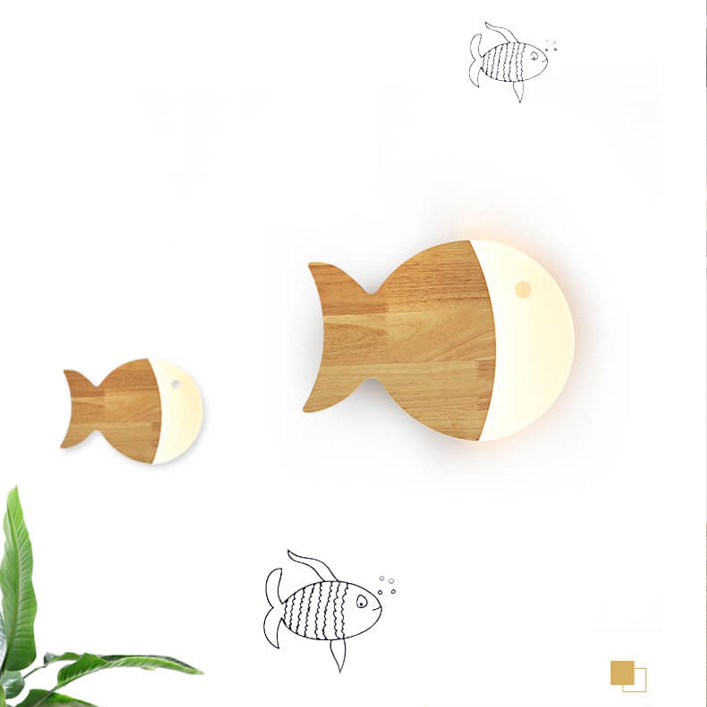 Nordic Minimalist Oak and Acrylic LED Wall Lamp in Fish Shape