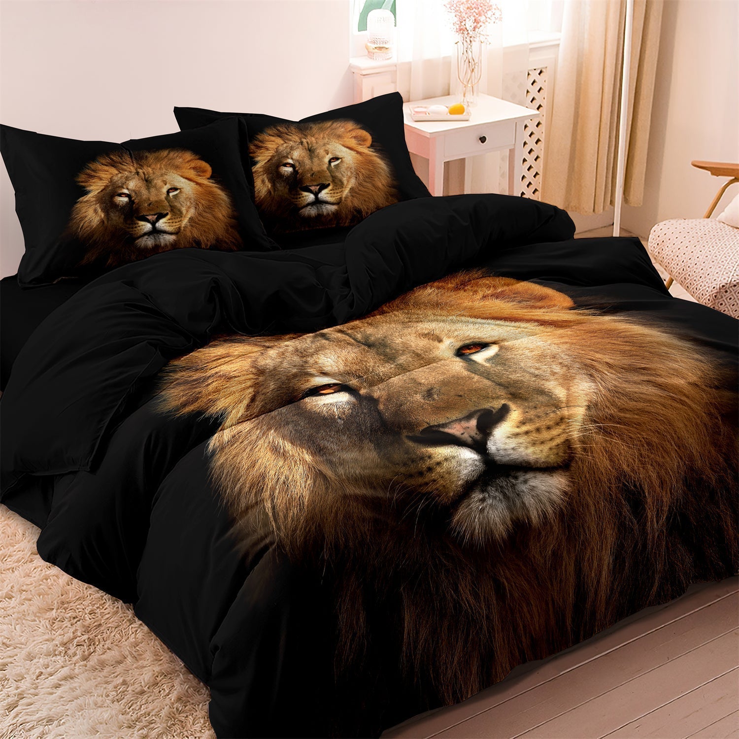 SafariGlow - Lion Print Duvet Cover Bedding Set