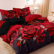 RoseGlow - Red Rose Duvet Cover Pillowcase Bedding Set