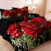 FloraGlow - Romantic Rose Flower Printed Duvet Cover Bedding Set