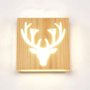 NatureGlow - Modern LED Wall Lamp made of Solid Wood with Happy Tree and Antler Motif