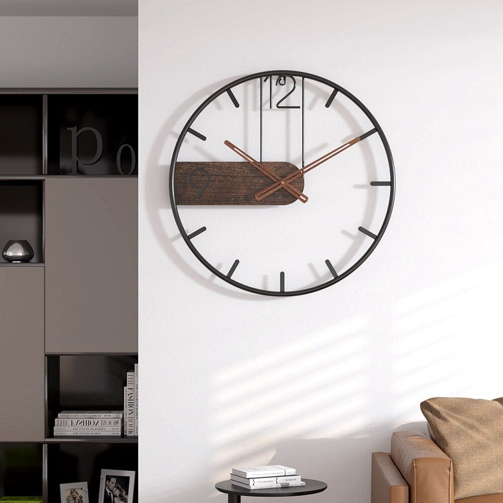 Elegant Wall Clock in Steel and Walnut