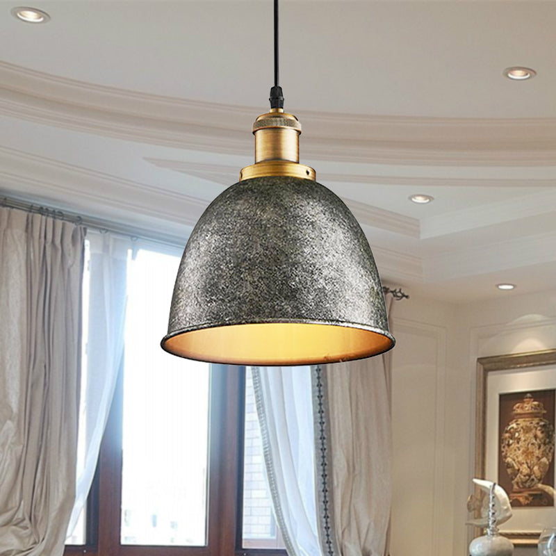 Atmospheric Dome - Iron Pendant Light with Black/Rust Cable