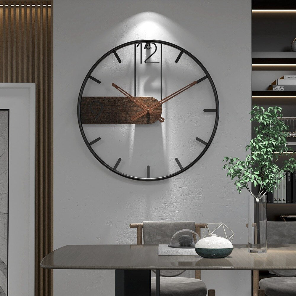 Elegant Wall Clock in Steel and Walnut