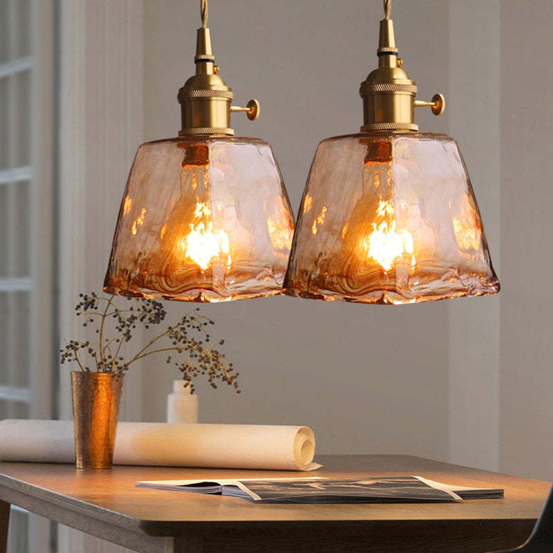 Levy Retro LED Pendant Lights Gold Metal Glass Bedroom Living Room Dining Room