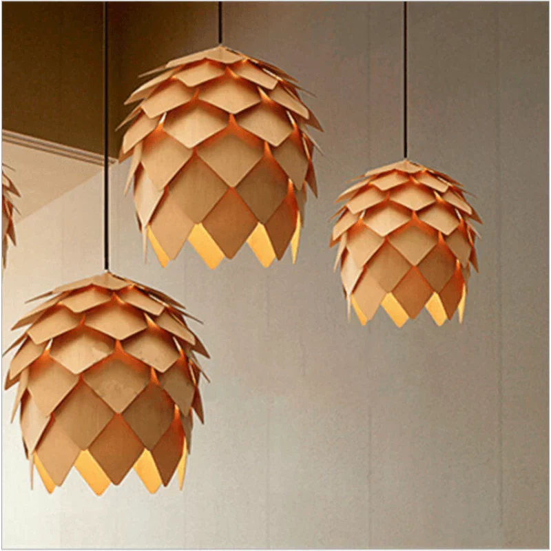 Modern Art Oak Pine Cone Pendant Lamps