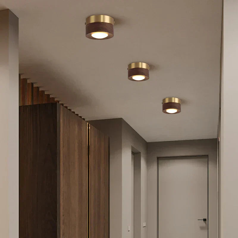 WoodAura - Walnut Wood Ceiling Light with LED Spotlight